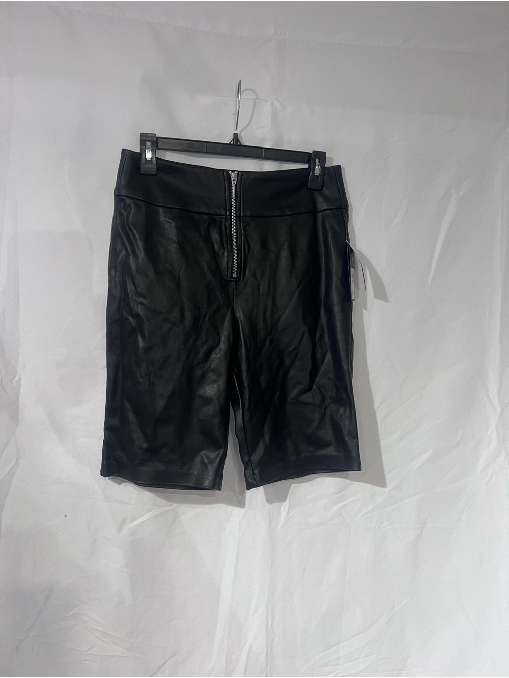 Guess Black Faux Leather Bike Shorts with Front Zip